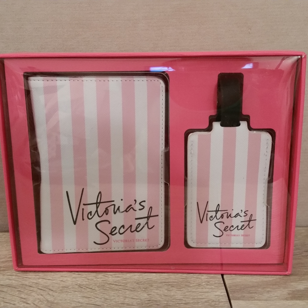 Victoria's Secret | Pink & White Stripe Passport Holder & Luggage Tag